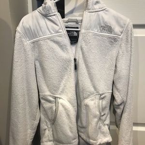 White Fuzzy Northface Jacket With Hood